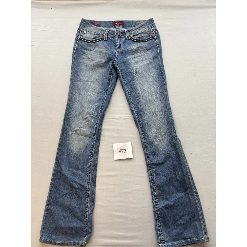 YMI Jeans Women's Size 7 Bootcut Low Rise Embellished Denim Blue Jeans